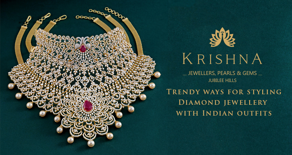 trendy ways for styling diamond jewellary with indian outfits Krishna Jewallers is best jewelry shops in hyderabad